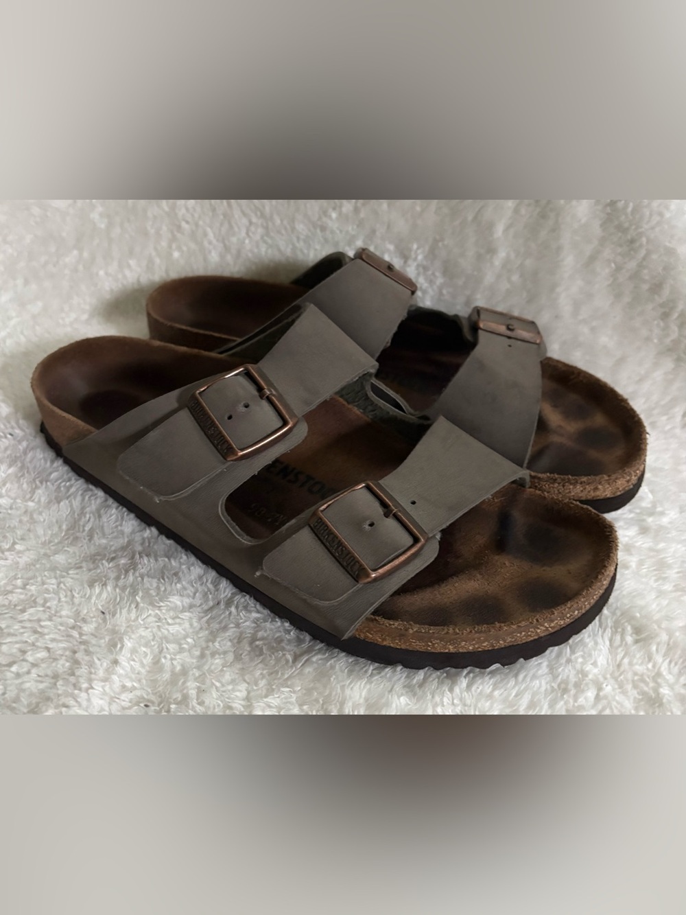 Birkenstock Arizona Taupe Mocha Double Strap Buckle Sandals 42 M 9 L 11 Leather